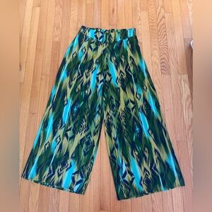IMAN Green, Teal & Navy Abstract Print Wide-Leg Pants
